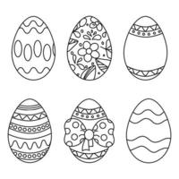 uppsättning av påsk ägg med mönster och ornament, blommor, rosett. linje konst. vektor