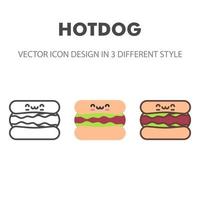 hotdog-ikonen. kawai och söt matillustration. för din webbdesign, logotyp, app, ui. vektorgrafikillustration och redigerbar stroke. eps 10. vektor