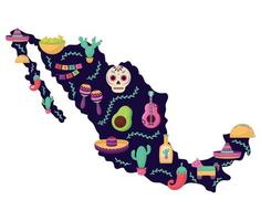 mexikansk Karta med objekt vektor
