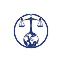 internationell domstol och överlägsen domstol logotyp begrepp. skalor på klot ikon design. vektor