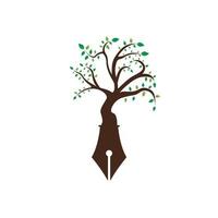 Baum-Stift-Vektor-Logo-Design-Vorlage. Schriftsteller und Natur-Logo-Konzept. vektor