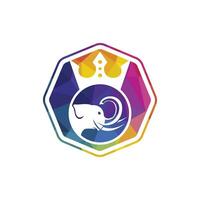 elefant kung vektor logotyp design. elefant med krona ikon mall.