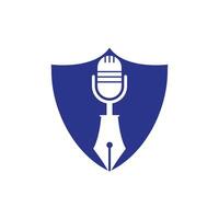 Stift-Mikrofon-Konferenz-Podcast-Radio-Logo-Design. Bildungs-Podcast-Vektor-Logo-Design. vektor