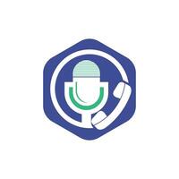 podcast prata vektor logotyp design. ring upp logotyp design kombinerad med podcast mikrofon.