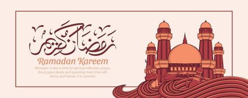 Ramadan Kareem Banner mit Hand gezeichneten islamischen Illustration Ornament auf weißem Hintergrund. vektor