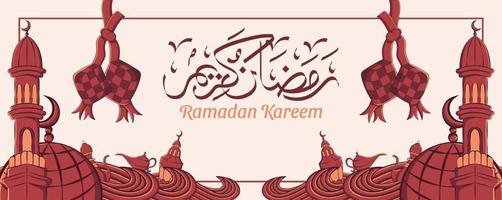 Ramadan Kareem Banner mit Hand gezeichneten islamischen Illustration Ornament auf weißem Hintergrund. vektor