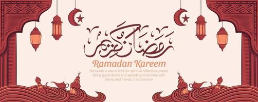 ramadan kareem banner med handritad islamisk illustration prydnad på vit bakgrund. vektor