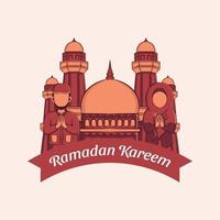 Hand gezeichnete Illustration des Ramadan Kareem oder Eid Mubarak Grußkonzepts im weißen Hintergrund. vektor