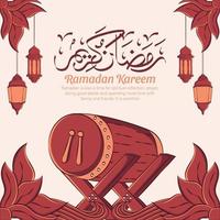 Hand gezeichnete Illustration des Ramadan Kareem oder Eid Mubarak Grußkonzepts im weißen Hintergrund. vektor