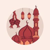 Hand gezeichnete Illustration des Ramadan Kareem oder Eid Mubarak Grußkonzepts im weißen Hintergrund. vektor