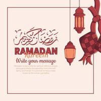 Hand gezeichnete Illustration des Ramadan Kareem oder Eid Mubarak Grußkonzepts im weißen Hintergrund. vektor