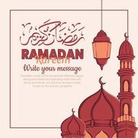 Hand gezeichnete Illustration des Ramadan Kareem oder Eid Mubarak Grußkonzepts im weißen Hintergrund. vektor