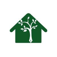 Baum-Stift-Vektor-Logo-Design-Vorlage. Schriftsteller Haus und Natur-Logo-Konzept. vektor