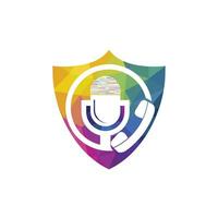 Podcast sich unterhalten Vektor Logo Design. Anruf Logo Design kombiniert mit Podcast Mikrofon