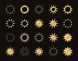 gyllene boho himmelsk Sol ikon logotyp uppsättning. enkel modern abstrakt design för mallar, grafik, webb, social media inlägg vektor