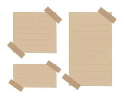 estetisk årgång brun papper notera uppsättning. återvunnet PM papper med lim tejp vektor illustration.