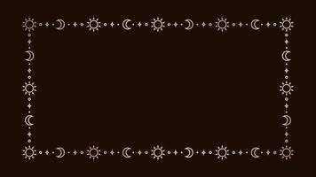 Mystiker himmlisch Rechteck golden Rahmen mit Sonne, Sterne, Mond Phasen, Halbmonde und Kopieren Raum. aufwendig magisch Hintergrund. vektor