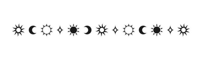 himmlisch Mystiker Separator mit Sonne, Sterne, Mond Phasen, Halbmonde. aufwendig Boho magisch Teiler dekorativ Element vektor