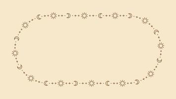 Mystiker himmlisch Rahmen mit Sonne, Sterne, Mond Phasen, Halbmonde und Kopieren Raum. aufwendig Bohemien magisch Hintergrund. vektor