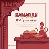 Hand gezeichnete Illustration von Ramadan Kareem Iftar Party Feier. islamischer heiliger Monat 1442 h. vektor