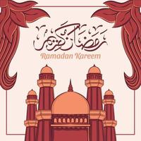 Hand gezeichnete Illustration von Ramadan Kareem Iftar Party Feier. islamischer heiliger Monat 1442 h. vektor