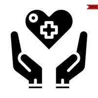 Medizin im Herz mit im Über Hand Glyphe Symbol vektor