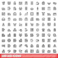 100 hjälpa ikoner uppsättning, översikt stil vektor