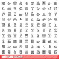 100 bar ikoner uppsättning, översikt stil vektor