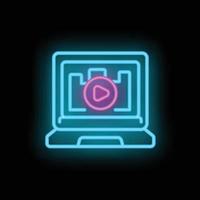 Laptop Video Wirklichkeit Symbol Neon- Vektor