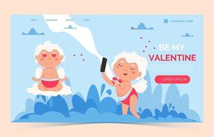 Valentinstag Amor Liebe Engel Landing Page. süßer Junge oder Mädchen Amor. fliegender Engel vektor