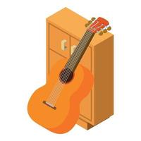 klassisch Gitarre Symbol isometrisch Vektor. besaitet Musical Instrument in der Nähe von Wandschrank vektor