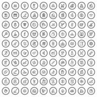 100 laboratorium ikoner uppsättning, översikt stil vektor