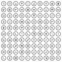 100 Pool-Icons gesetzt, Umrissstil vektor