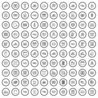 100 sovrum ikoner uppsättning, översikt stil vektor