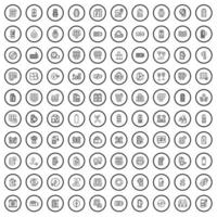 100 batteri ikoner uppsättning, översikt stil vektor