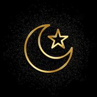 Islam, Mond, Star Gold Symbol. Vektor Illustration von golden Partikel Hintergrund.. spirituell Konzept Vektor Illustration .