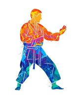 abstrakt man i kimonoträning karate från stänk av akvareller. vektor illustration av färger
