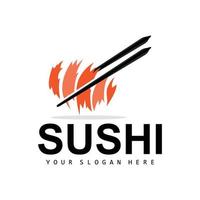 sushi logotyp, japansk mat sushi skaldjur vektor, japansk kök produkt varumärke design, mall ikon vektor