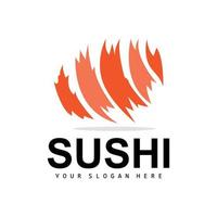 sushi logotyp, japansk mat sushi skaldjur vektor, japansk kök produkt varumärke design, mall ikon vektor