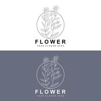 enkel botanisk blad och blomma logotyp, vektor naturlig linje stil, dekoration design, baner, flygblad, bröllop inbjudan, och produkt branding