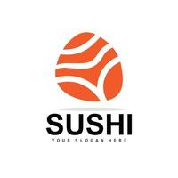 sushi logotyp, japansk mat sushi skaldjur vektor, japansk kök produkt varumärke design, mall ikon vektor