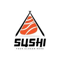 sushi logotyp, japansk mat sushi skaldjur vektor, japansk kök produkt varumärke design, mall ikon vektor