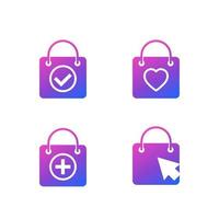 online shopping ikoner med väskor, vektor