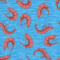 handritad skaldjur sömlösa mönster. räka bakgrund skiss stil räkor. vektor illustration.