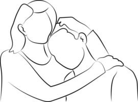 Hand gezeichnet Linie Zeichnung von ein Paar von ein Mutter, Frau tröstlich ein traurig Sohn oder männlich Person vektor
