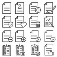 dokumentera vektor ikon uppsättning. fil illustration tecken samling. papper symbol. bokföring logotyp.