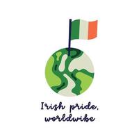 helgon Patricks dag vektor illustration begrepp grön planet irländsk flagga och typografi