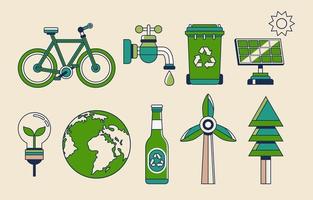 jordens dag gröna ikonuppsättning
