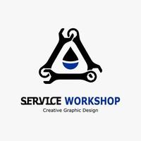 Vektor Illustration von Werbung ein Reparatur Service. Automobil und Motorrad Werkstatt Logo. Schlüssel Symbol und Öl Symbol im ein Dreieck