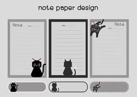 schwarz Katze auf Hinweis Papier Design. schwarz Katze Muster auf Hinweis Papier Vektor